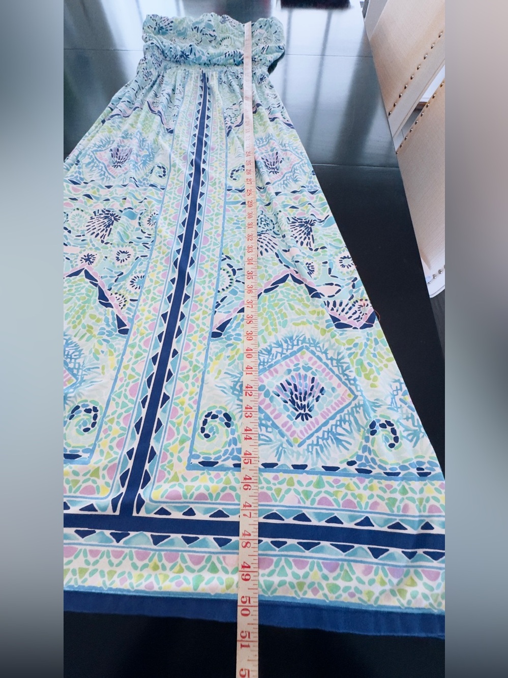 Lilly Pulitzer Marnie Strapless Maxi Dress in Open Water Print. Size Medium. - Picture 5 of 8